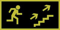 Znak ewakuacyjny - kierunek do wyjścia drogi ewakuacyjnej schodami w górę w prawo