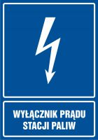 Znak elektryczny - wyłącznik prądu stacji paliw - pionowy